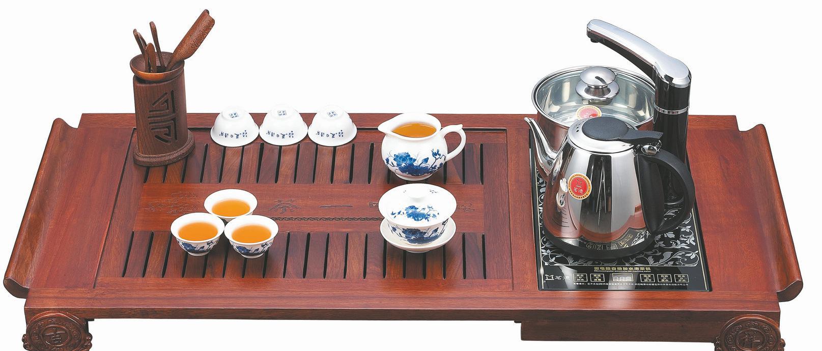 茗德茶具·菠萝格木雕组合茶盘 古韵新风的自吸加水电热泡茶机体验